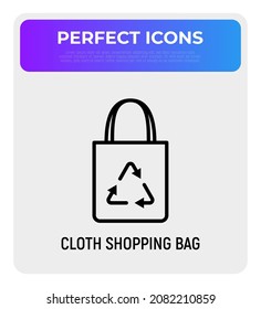 Ecobag with recycling sign thin line icon. Modern vector illustration of cloth shopping bag.