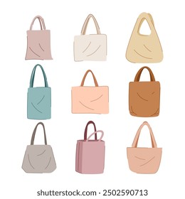 ecobag set cartoon. eco canvas, reusable cloth, handle mockup ecobag sign. isolated symbol vector illustration