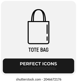 Ecobag thin line icon. Tote bag. Promotional product. Modern vector illustration of cloth shopping bag.