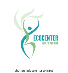 Ecocenter - healthcare & life - vector logo template concept illustration in classic graphic style for ecology company, nature product, fitness club, healthcare center and more. Human character sign. 