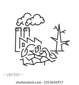 ecocide icon, consequences of pollution of nature, man-made disaster, line symbol on white background - editable stroke vector illustration eps10