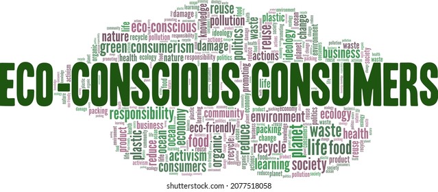 Eco-Conscious Consumers vector illustration word cloud isolated on white background.
