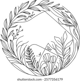 Eco-conscious imagery flower and leaf vector art using only line art