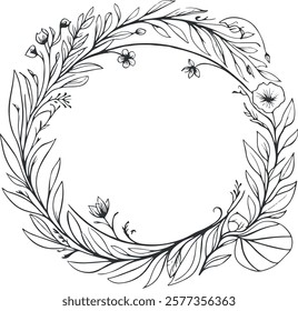 Eco-conscious imagery flower and leaf vector art using only line art