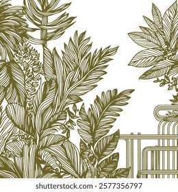 Eco-conscious imagery flower and leaf vector art using only line art