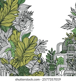 Eco-conscious imagery flower and leaf vector art using only line art