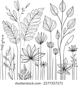 Eco-conscious imagery flower and leaf vector art using only line art