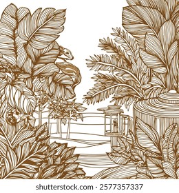 Eco-conscious imagery flower and leaf vector art using only line art