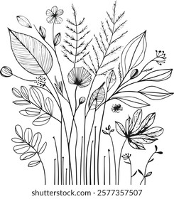 Eco-conscious imagery flower and leaf vector art using only line art