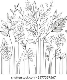 Eco-conscious imagery flower and leaf vector art using only line art