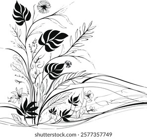 Eco-conscious imagery flower and leaf vector art using only line art