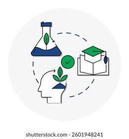 Eco-Conscious Innovation and Education Editable Stroke Icon. Sustainable learning, green research, and eco-innovation symbol.