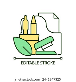 Eco-conscious office culture RGB color icon. Sustainable corporate values. Office stationery. Isolated vector illustration. Simple filled line drawing. Editable stroke. Arial font used