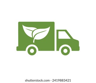 Concepto de ecomedio con icono de camión logístico, señal de distribución y entrega respetuosa con el medio ambiente, libre comercio internacional verde - vector de existencias, camión de entrega rápida verde