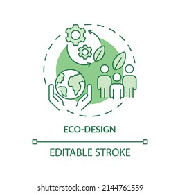 Eco-design Green Concept Icon. Sustainable Organization. Area Of Industrial Ecology Abstract Idea Thin Line Illustration. Isolated Outline Drawing. Editable Stroke. Arial, Myriad Pro-Bold Fonts Used