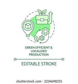 Eco-efficient and localized production green concept icon. Sustainable business abstract idea thin line illustration. Isolated outline drawing. Editable stroke. Arial, Myriad Pro-Bold fonts used