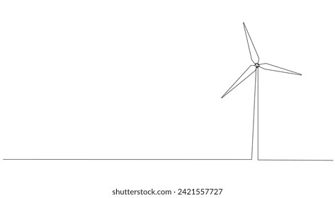 Eco-energy, energy from windmills, wind power plant. Building up ecological energy, increasing environmental friendliness concept in simple linear style of one line. Vector