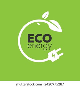 Eco-energy icon on green background. Green illustration. Environmentally friendly energy.