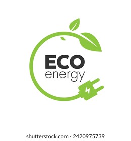 Eco-energy icon on white background. Green illustration. Environmentally friendly energy.