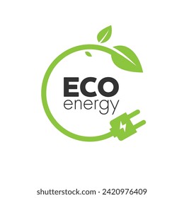 Eco-energy icon on white background. Green illustration. Environmentally friendly energy.
