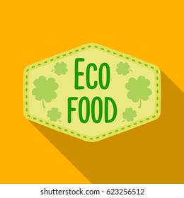 Eco-food icon in flat style isolated on white background. Label symbol stock vector illustration.