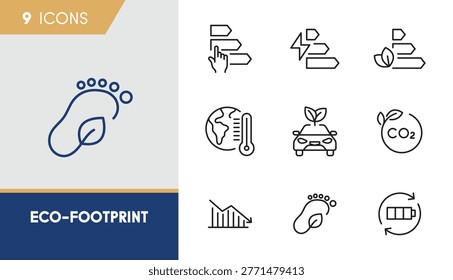 Eco-Footprint and CO2 Tracking Icon Set - Carbon Emission and Global Warming Monitoring Symbols