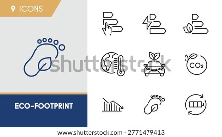 Eco-Footprint and CO2 Tracking Icon Set - Carbon Emission and Global Warming Monitoring Symbols