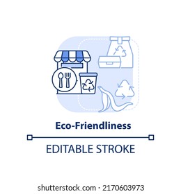 Eco-friendliness light blue concept icon. Unique restaurant business abstract idea thin line illustration. Sustainability. Isolated outline drawing. Editable stroke. Arial, Myriad Pro-Bold fonts used