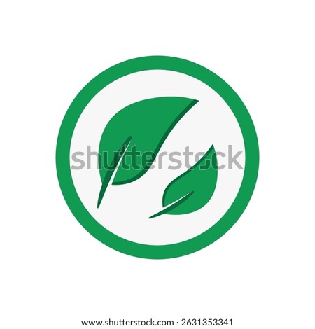Eco-friendly badge with a leaf inside a circle representing green certification or sustainable product label.
