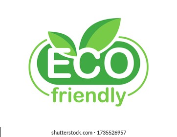Eco-friendly badge (sticker) for healthy or natural food products, cosmetics or technology packaging marking - abstract green eco emblem with plant leaves 