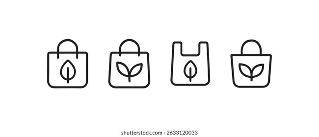 Eco-friendly bag icons with leaf design for sustainable shopping.