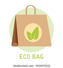 Eco-friendly bag. Paper craft bag for shopping. The concept of environmental protection of nature. Vector illustration isolated for design and web.