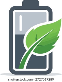 Batería ecológica con hoja verde que simboliza la energía sostenible