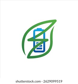 Eco-friendly battery symbol inside green leaf