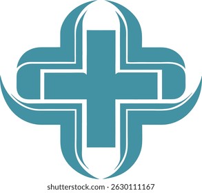 Eco-Friendly Blue Cross Medical Symbol Logo with Circular Leaf Elements Sustainable Health Care Emblem for Green Paint Eco Optimizer Designs