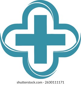 Eco-Friendly Blue Cross Medical Symbol Logo with Circular Leaf Elements Sustainable Health Care Emblem for Green Paint Eco Optimizer Designs