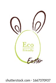 Eco-friendly bunny egg minimalist illustration. Ecological, environmentally friendly and cruelty-free easter concept. Authentic hand drawn design on a white background. 