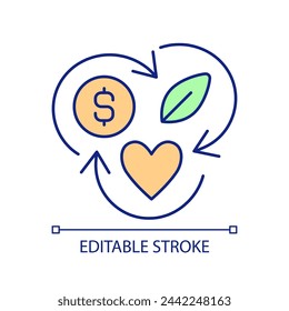 Eco-friendly business RGB color icon. Sustainable brand. Environmental company profit. Boost income. Isolated vector illustration. Simple filled line drawing. Editable stroke. Arial font used