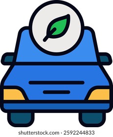Eco-Friendly Car Vector for Green Transportation. Electric vehicle illustration, low-emission automobile, sustainable driving concept. Filled line icon
