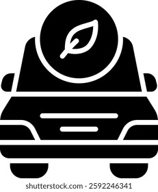 Eco-Friendly Car Vector for Green Transportation. Electric vehicle illustration, low-emission automobile, sustainable driving concept. Glyph icon