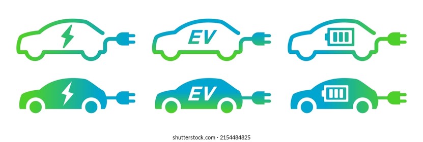 Eco-friendly car vector icon set with charging plug for electric and EV cars