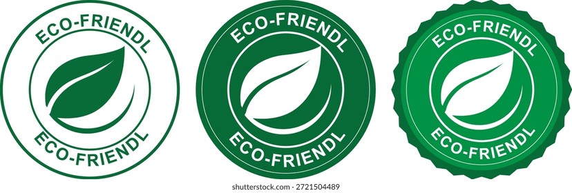 Etiquetas e insignias de certificación respetuosas del medio ambiente con el símbolo de la hoja verde