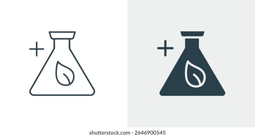 Eco-Friendly Chemistry Beaker Icon Vector. Natural Solution and Organic Science in Line and Solid Styles