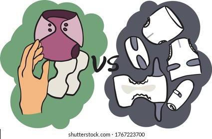 
eco-friendly choice of modern man a reusable nappy versus a disposable diaper. Zero waste, environmentally friendly. Man hand.