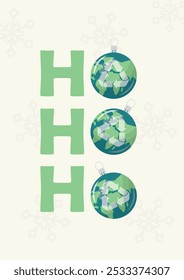 Eco-Friendly Christmas Ho Ho Ho poster. Eco-friendly christmas illustration. Sustainable christmas vector. 