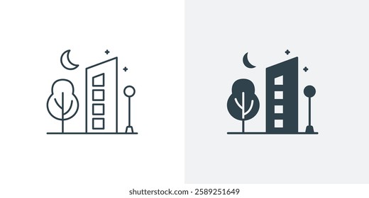 Eco-Friendly City Icon. Black Vector Illustration of Sustainability, and Eco city in line and solid style