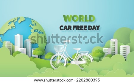 Eco-friendly city with white bicycle and greenery to celebrate World Car Free Day.