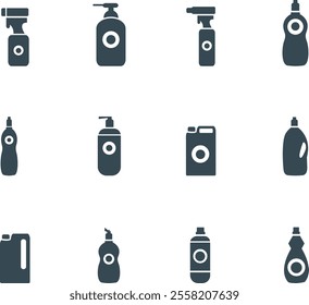 Eco-friendly cleaning products icons set. Set of eco friendly cleaning product bottles, perfect for promoting sustainable and safe cleaning practices. bottle icon set. 