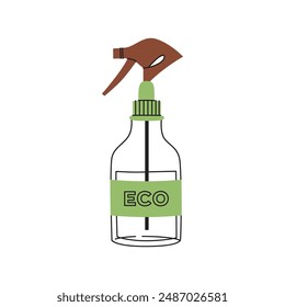 Eco-friendly cleaning spray. Flat vector illustration of homemade green cleaner ingredients. Green housework stuff. Zero waste housekeeping concept.