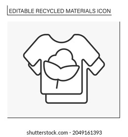  Eco-friendly clothing line icon. Reusable shirt. Cotton material. Recycled materials concept. Isolated vector illustration. Editable stroke